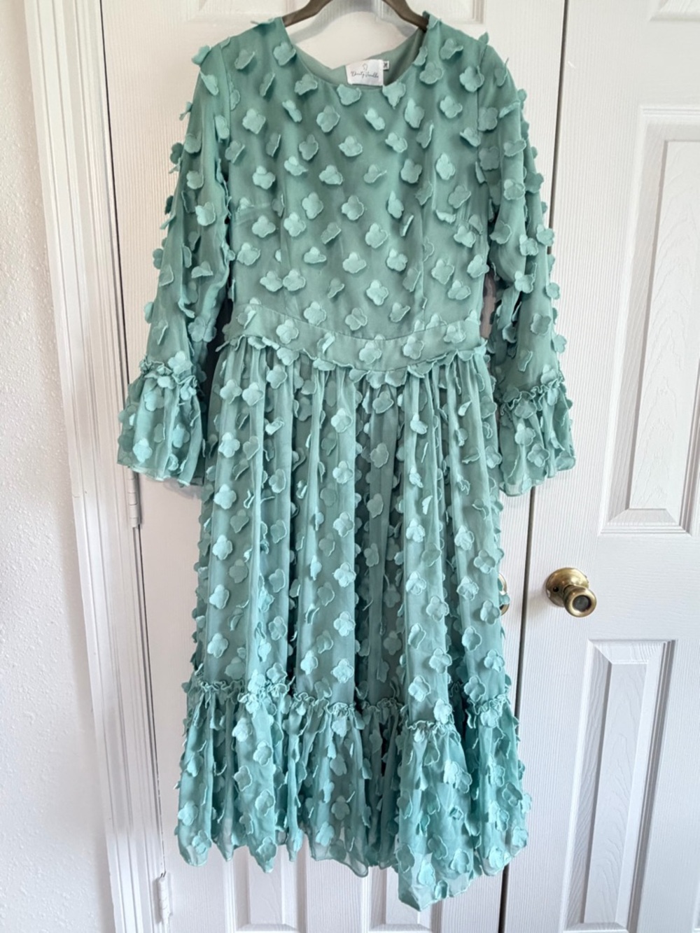 Dainty Jewells Mint Green 3D Floral Midi Dress Size M Modest church Spring - Picture 11 of 11